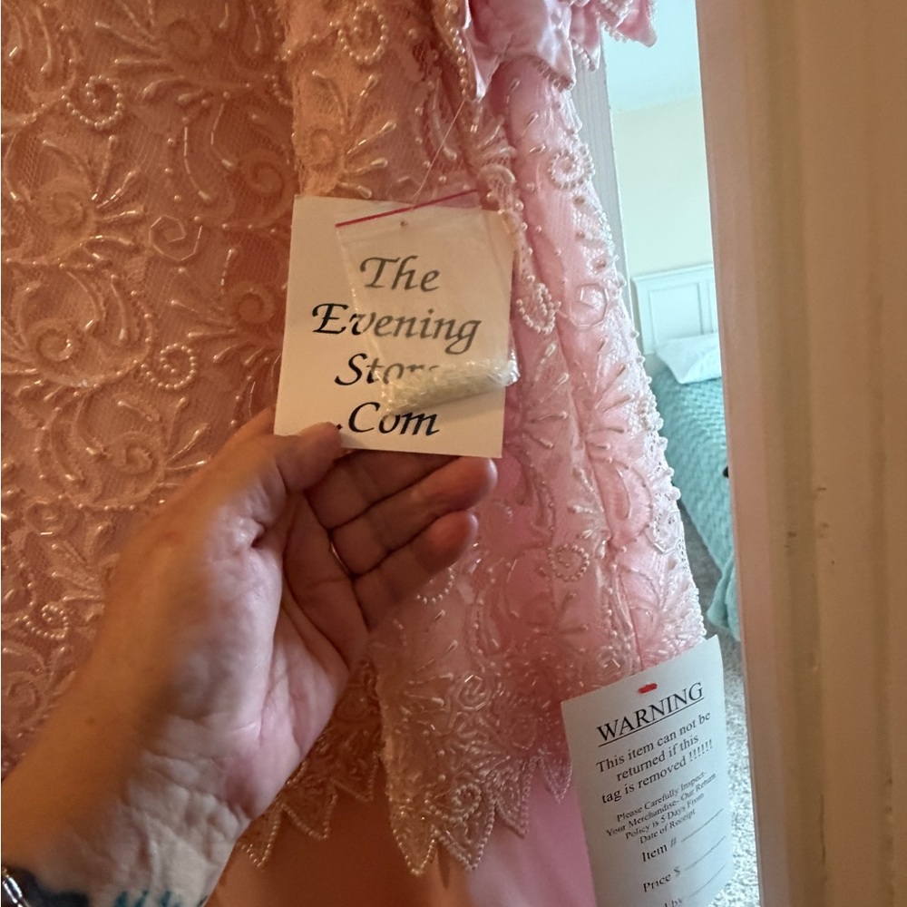 Blush Pink Beaded Lace Evening Dress - Picture 3 of 6